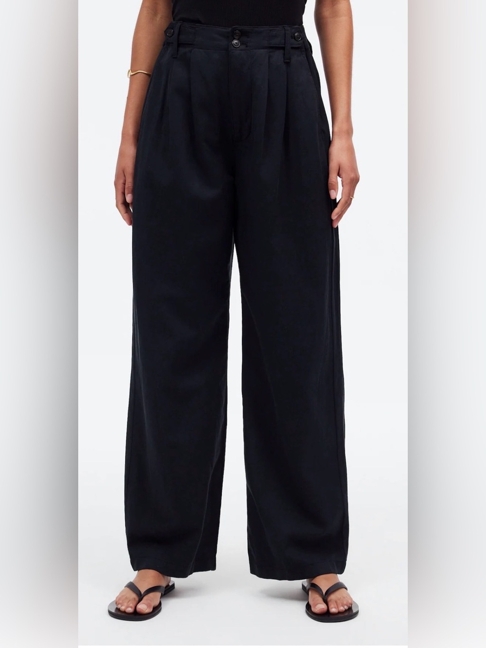 Madewell The Harlow Black Wide-Leg Pleated Trousers